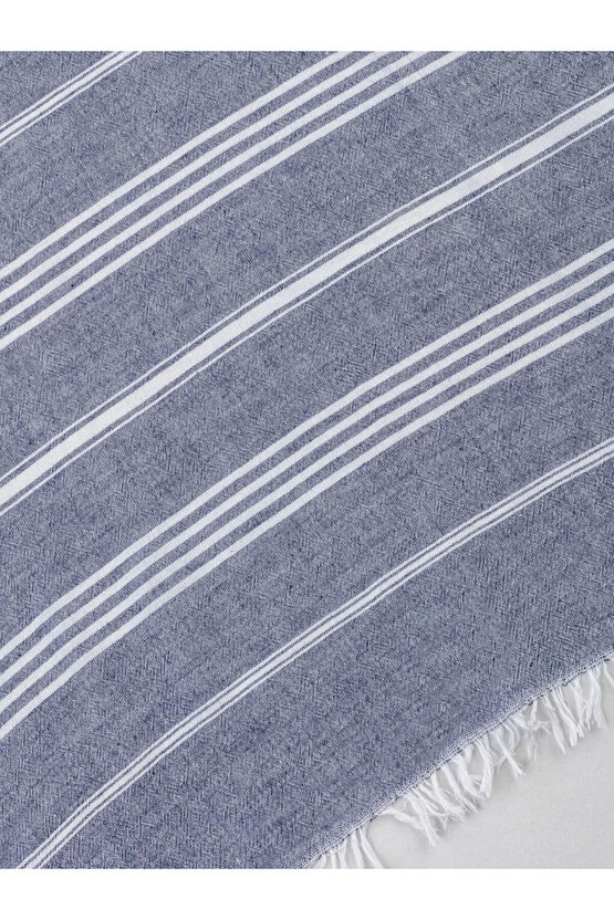 LCW HOME İndigo Çizgili Saçaklı Pestamal Havlu 90x165 Cm