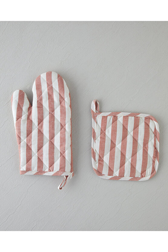 Cooker Pamuk-Keten 2li Mutfak Seti 18x28 cm+18x18 cm Kiremit