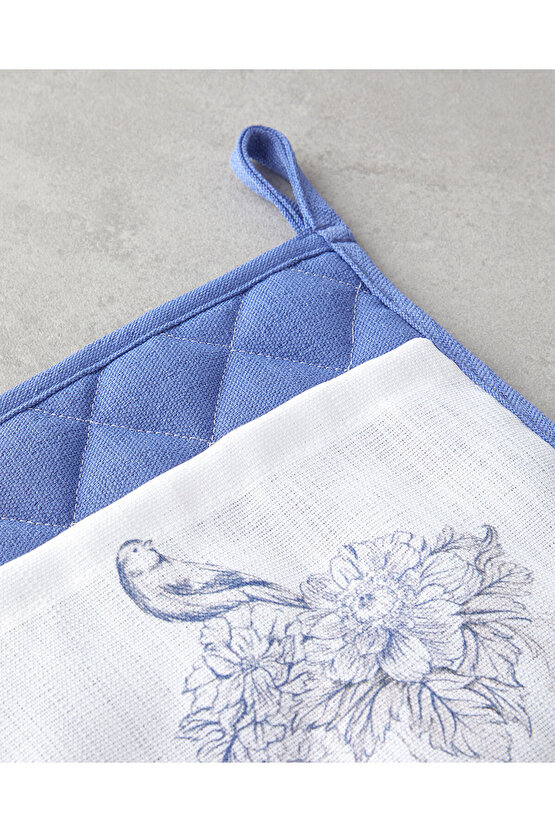 Edenic Polyester 2li Mutfak Seti 17x30 cm+20x20 cm Beyaz - Lacivert