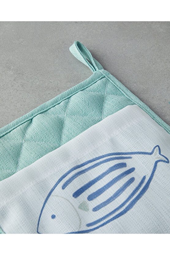 Aqualuna Polyester 2li Mutfak Seti 17x30 Cm + 20x20 Cm Mavi - Yeşil