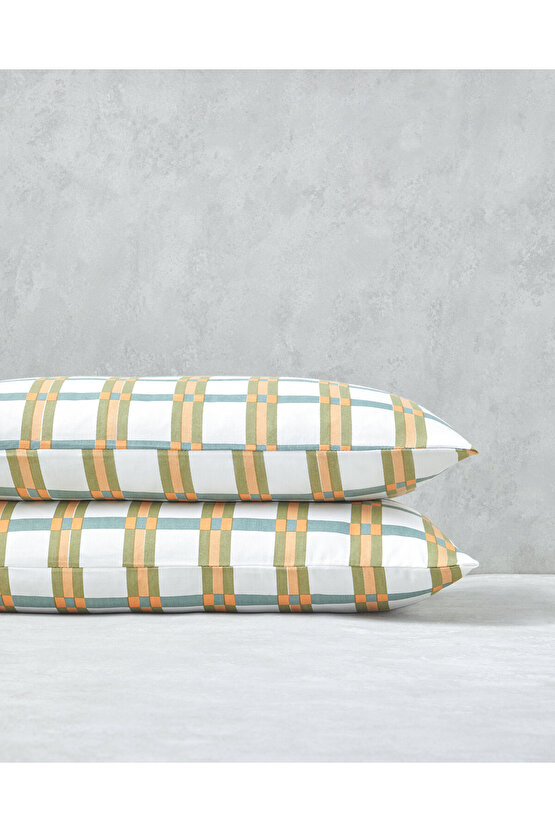 Summer Plaid Kolay Ütülenir 2li Yastık Kılıfı 50x70 cm Yeşil