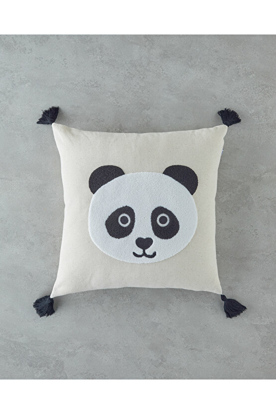 Cute Panda Bebe Dekoratif Kırlent 45x45 cm Ekru