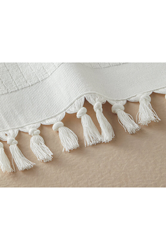 Tuffy Stripe Pamuklu Saçaklı El Havlusu Ekru