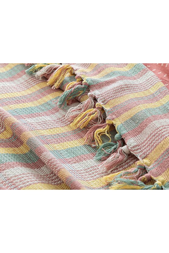 Madras Plaid Dokuma Tek Kişilik Yatak Örtüsü Takımı 160x240 Cm Pembe - Sarı
