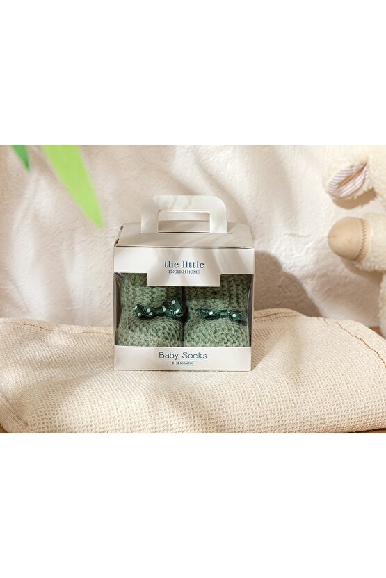 Soft Triko Fiyonklu Bebe Çorap 6-12 Ay Yeşil