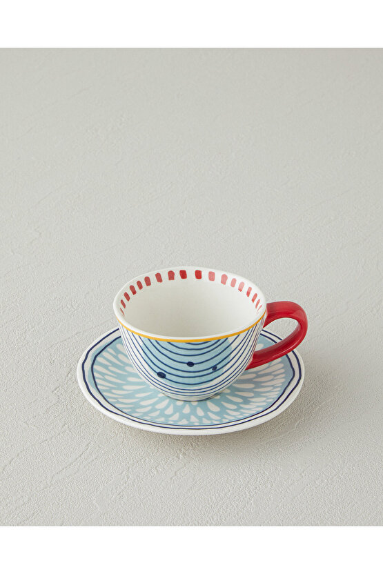 Coachella Mix Stoneware 4 Parça 2 Kişilik Kahve Fincan Takımı Mavi-Terracotta