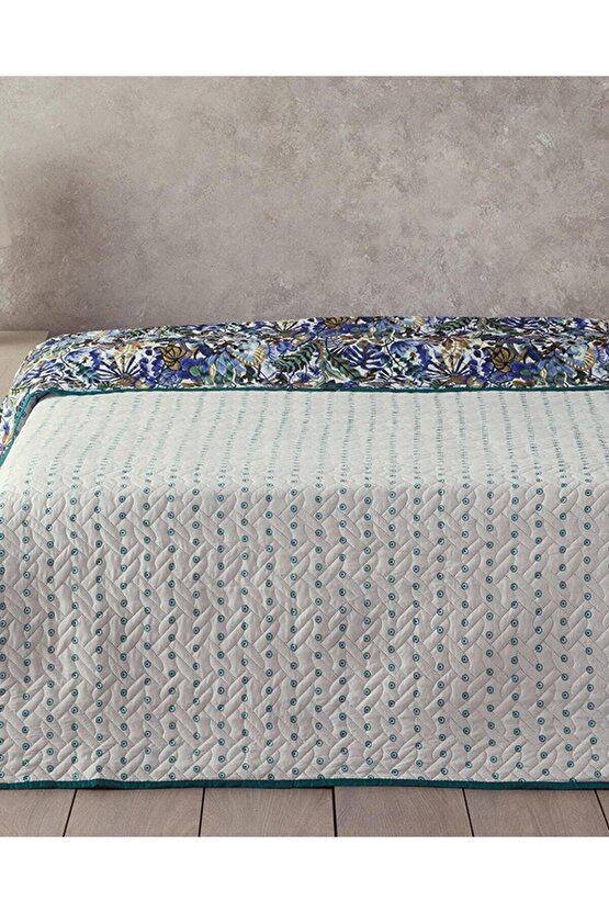 Floral Charm Çift Taraflı King Size Çok Amaçlı Örtü Mavi