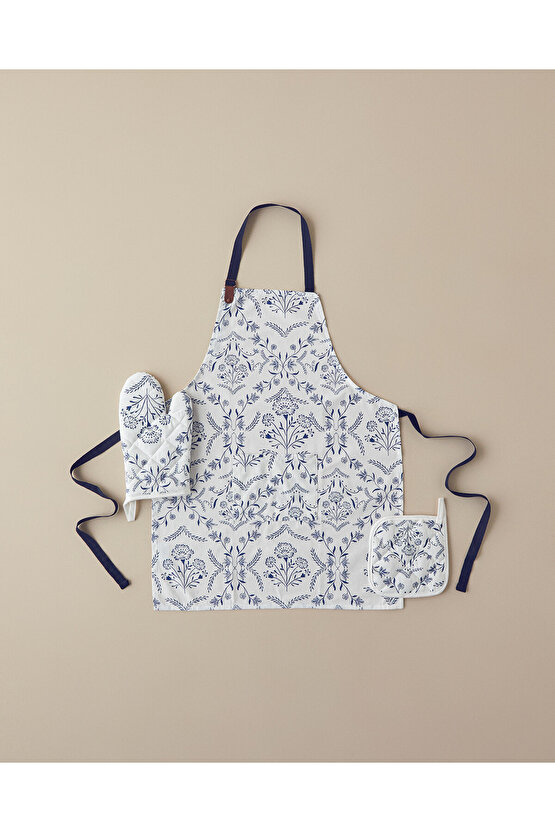 Cooktop Pamuk Polyester Mutfak Önlüğü 70x55 Cm Beyaz - Mavi