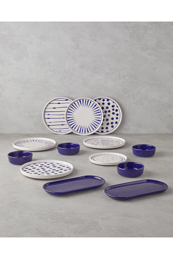 Cosmos Seramik Kahvaltı Takımı 14 parça 6 kişilik Lacivert