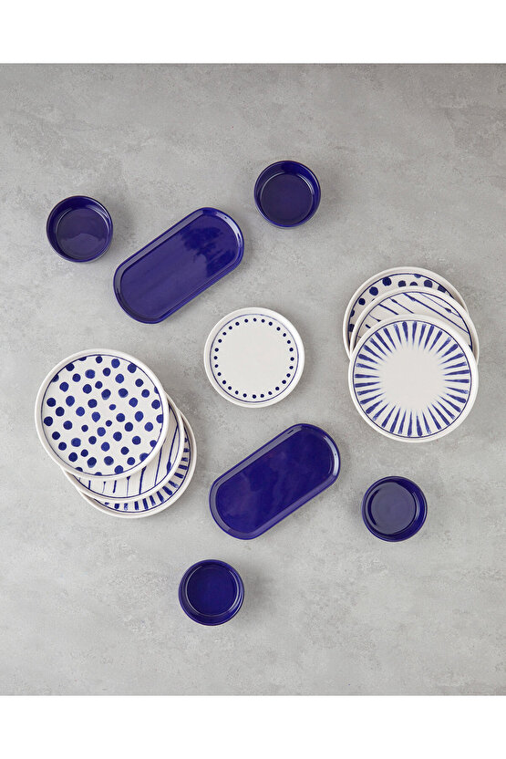 Cosmos Seramik Kahvaltı Takımı 14 parça 6 kişilik Lacivert