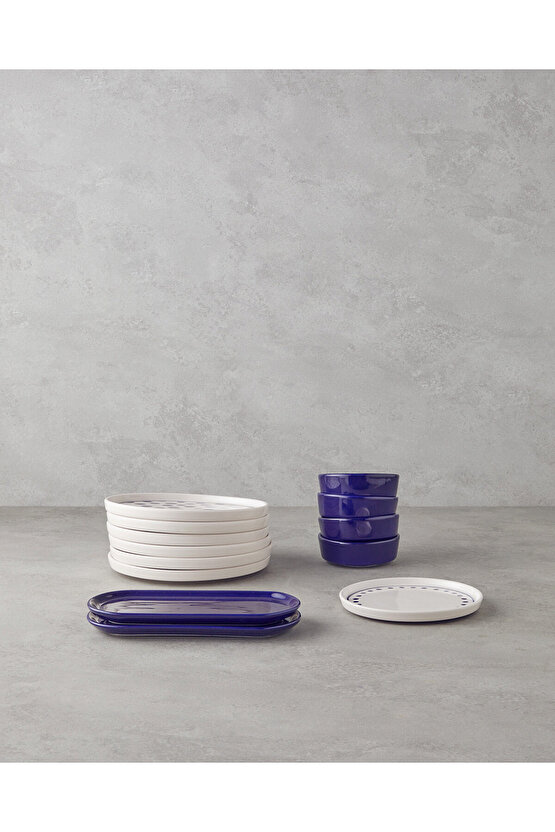 Cosmos Seramik Kahvaltı Takımı 14 parça 6 kişilik Lacivert