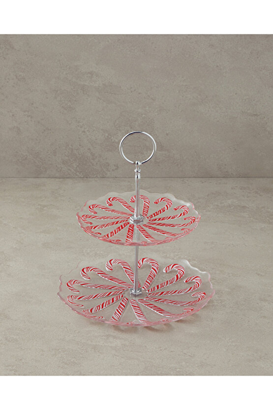 Candy Cane Cam Katlı Servis Kırmızı