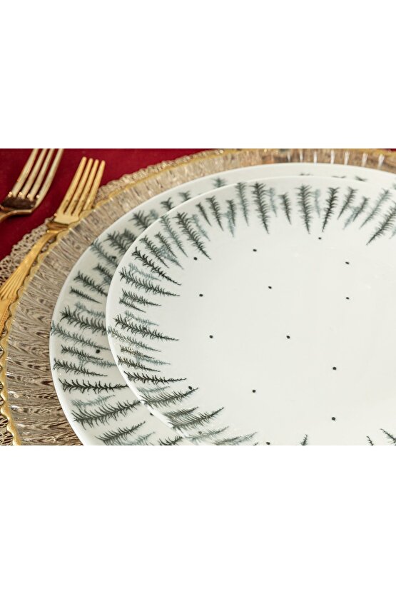 Pine Tree Band Porselen Pasta Tabağı 21 Cm Koyu Yeşil