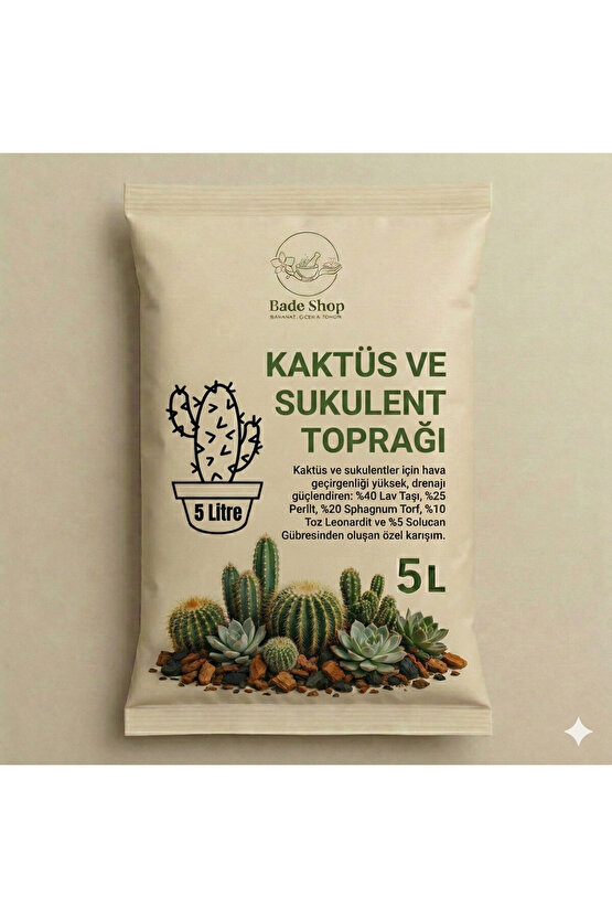 Kaktüs ve Sukulent Toprağı 5 Litre – Pomza, Perlit, Sphagnum Torf ve Leonardit Karışımlı
