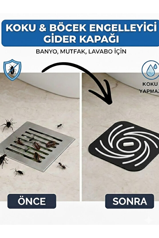 Kötü Koku Böcek Önleyici Gider Tıpası Lavabo Balkon Tuvalet Gider Kapatıcı Kapak Silikon Siyah-Beyaz