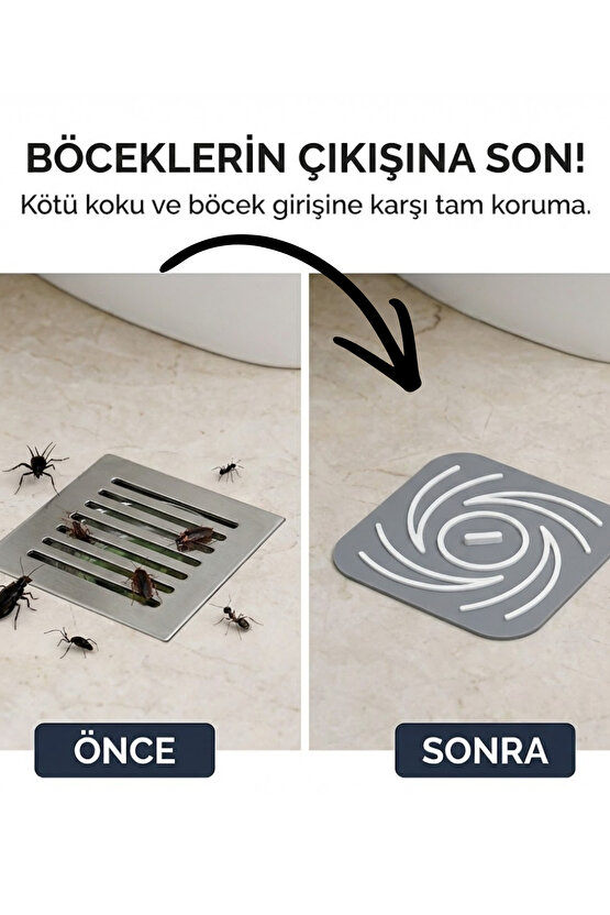 Kötü Koku Böcek Önleyici Gider Tıpası Lavabo Balkon Tuvalet Gider Kapatıcı Kapak Silikon Gri-Beyaz