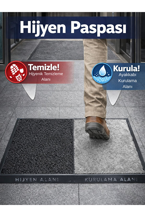 Çift Taraflı Dezenfektan Hijyen Paspası Kapı Ev Ofis Giriş Kıvırcık Paspas Kurulama Kaydırmaz
