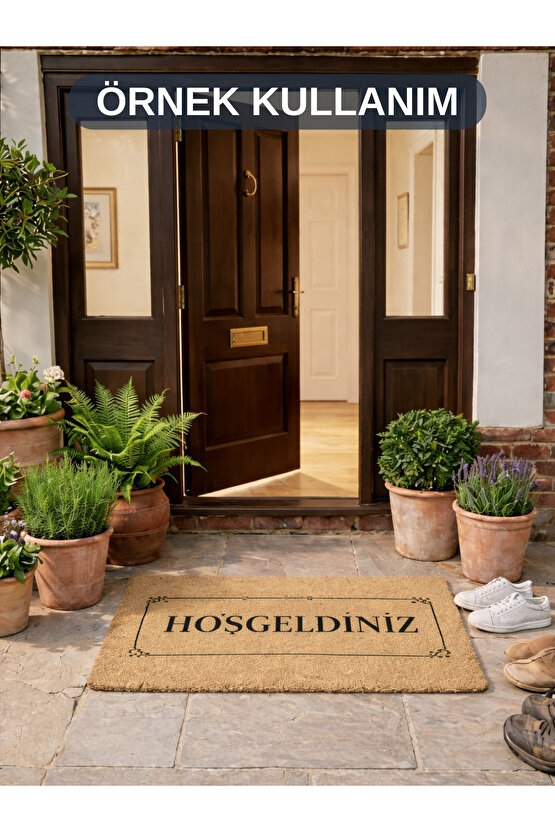 Hoşgeldiniz Yazılı Koko Paspas Ev Dış Kapı TPR Kaymaz Taban Modern Dayanıklı Su Geçirmez Bej 70x45CM