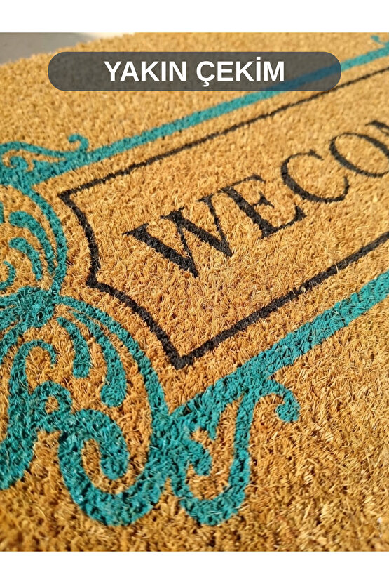 Welcome Yazılı Desenli Koko Paspas Ev Dış Kapı TPR Kaymaz Taban Modern Su Geçirmez Bej 70x45CM