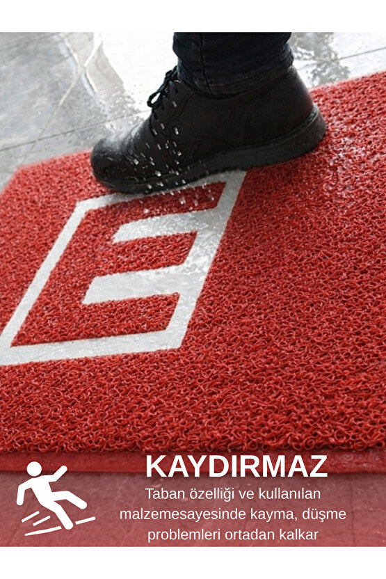 Eczane Önü Paspası E Logo Giriş İşyeri Eczane Mağaza Girişi Kapı Önü Kıvırcık Hijyen Halısı 60x80 CM