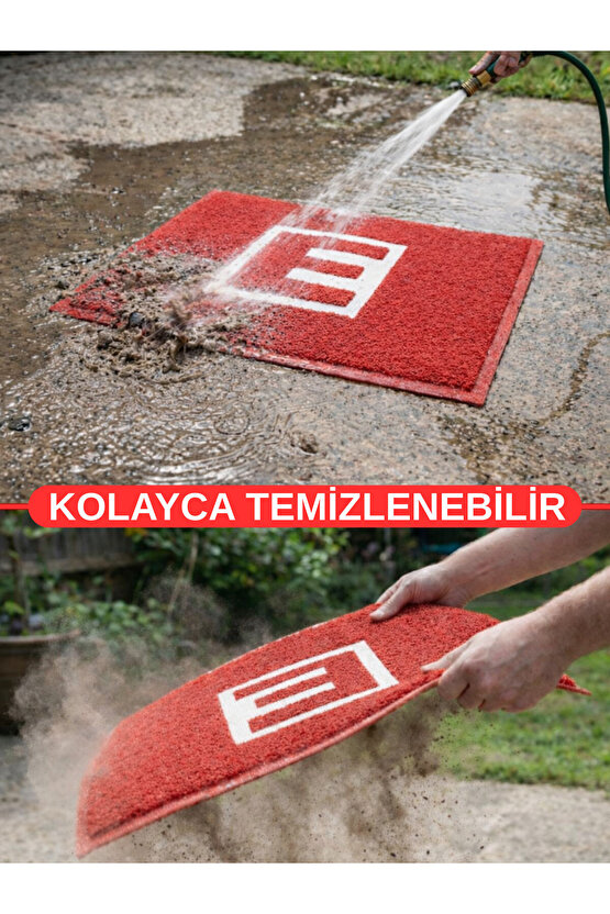 Eczane Önü Paspası E Logo Giriş İşyeri Eczane Mağaza Girişi Kapı Önü Kıvırcık Hijyen Halısı 60x80 CM