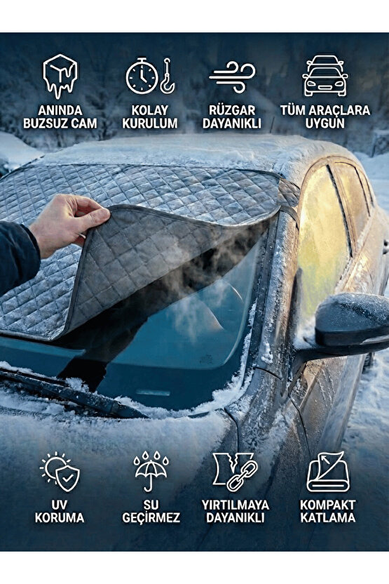Oto Cam Buzlanma Önleyici Branda Araç Cam Buz Koruyucu Kışlık Koruyucu Kar Buz Önleyici Ön Cam Tente