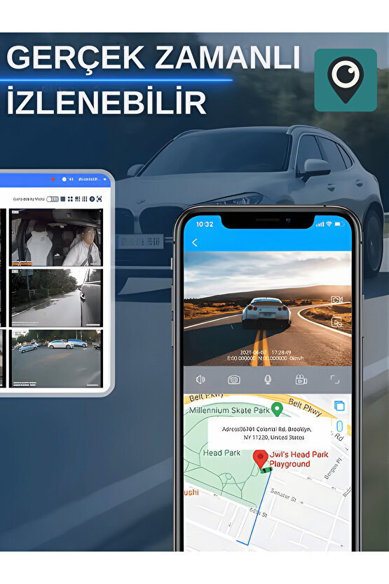 2K Araç İçi Kamera 360 Döner Oto Araç Kamerası Ön İç Dış Kayıt G Sensörlü WiFi Canlı İzleme