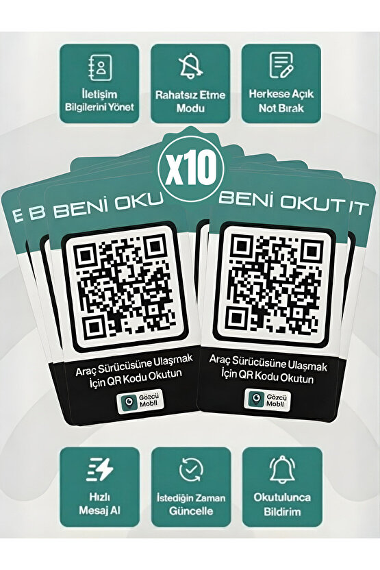 10LU QR Numarasız Numaratör Yeni Nesil Araç Motosiklet Numara Gizler Oto Park Kartı Dijital Kimlik