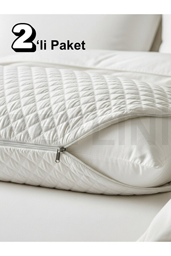 2li Yastık Alezi Sıvı Geçirmez Kapitone Fermuarlı Yıkanabilir Antialerjik Yastık Koruyucu 50x70 CM