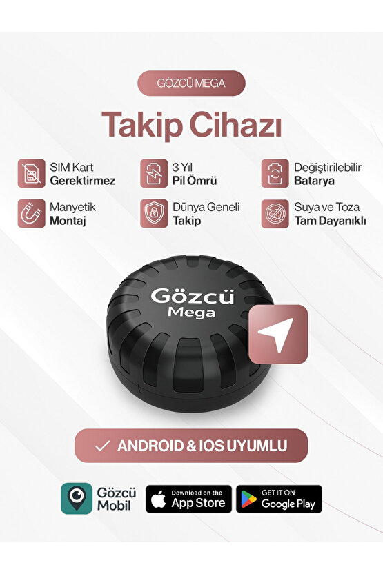 Mega Takip Cihazı IOS Android Uyumlu Motor Araç Taşıt GPS Cihazı Su Geçirmez (5-10 Dakika Aralıklı)