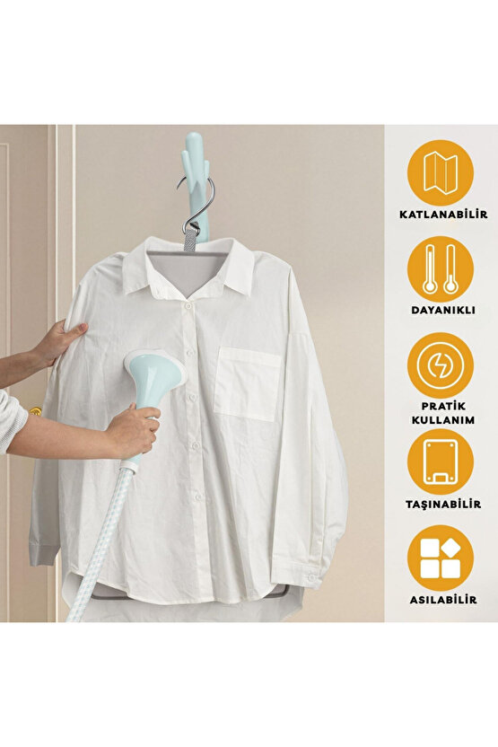 Buharlı Dikey Ütü Matı 5 Katman Asılabilir Yanmaz Çift Taraflı Keçeli Buharlı Ütü Bezi Gri 50x80 CM