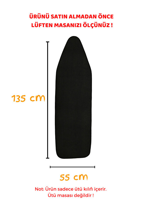 Ütü Masası Kılıfı Lastikli Keçeli Yanmaz Ütü Masası Örtüsü Bezi Siyah 55x135 CM