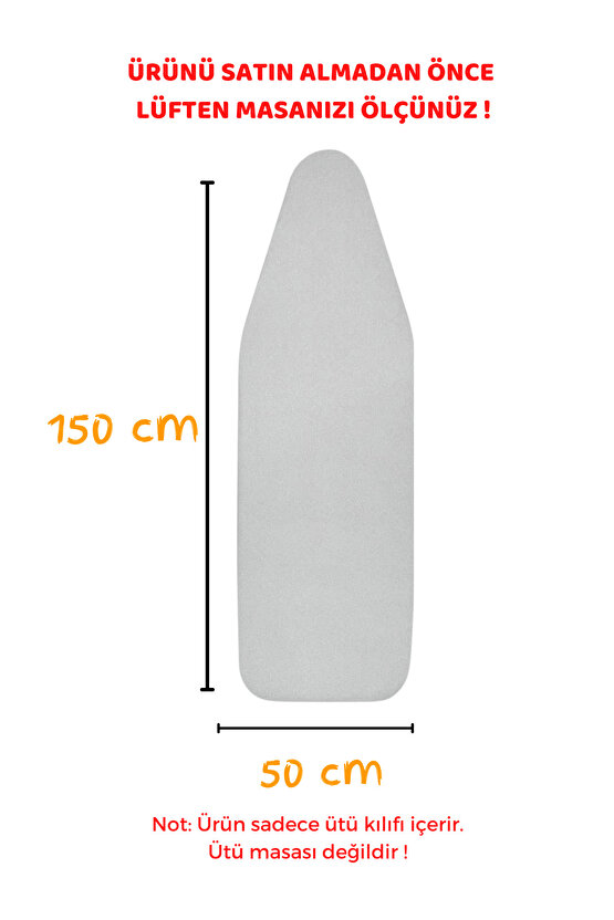 Ütü Masası Kılıfı Lastikli Keçeli Yanmaz Ütü Masası Örtüsü Bezi Gri 50x150 CM