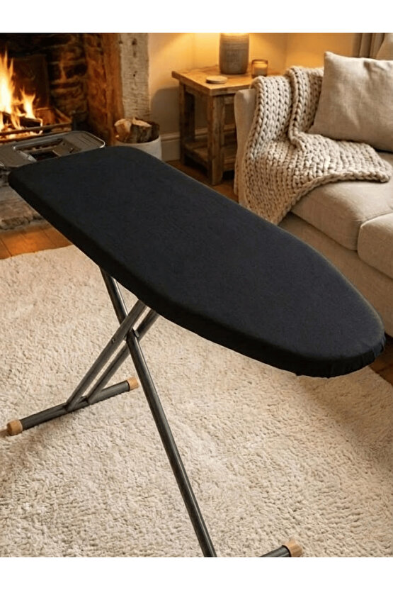 Ütü Masası Kılıfı Lastikli Keçeli Yanmaz Ütü Masası Örtüsü Bezi Siyah 50x150 CM