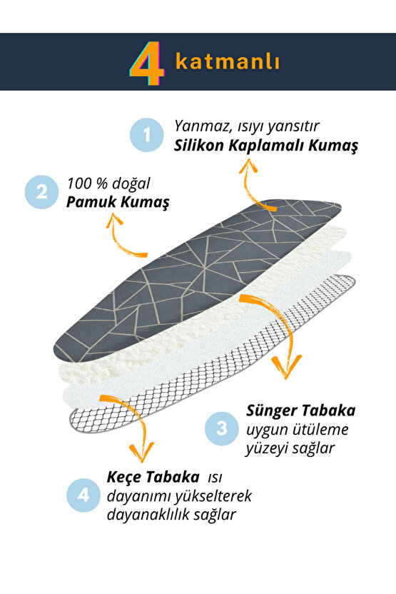 Yanmaz Ütü Masası Kılıfı Hızlı Ütü Kılıfı Örtü Geometrik 50x150 CM