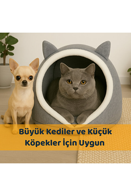 Evi Köpek Evi Evcil Hayvan Yatağı Katlanabilir Keçe Yuva Kulübe Dekoratif Gri Renk 40