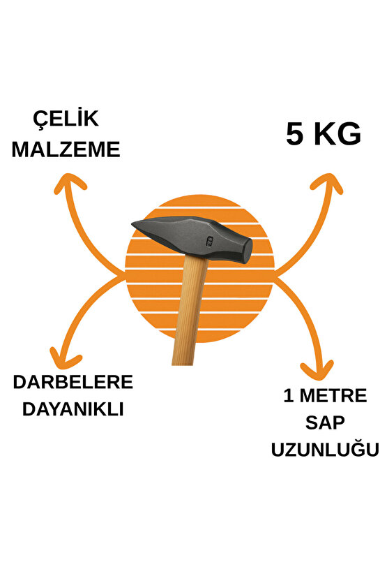 5kg Balyoz Başlığı Çelik Uçlu Sivri Yassı Çift Taraflı Profesyonel Yıkım İnşaat Şantiye Sanayi