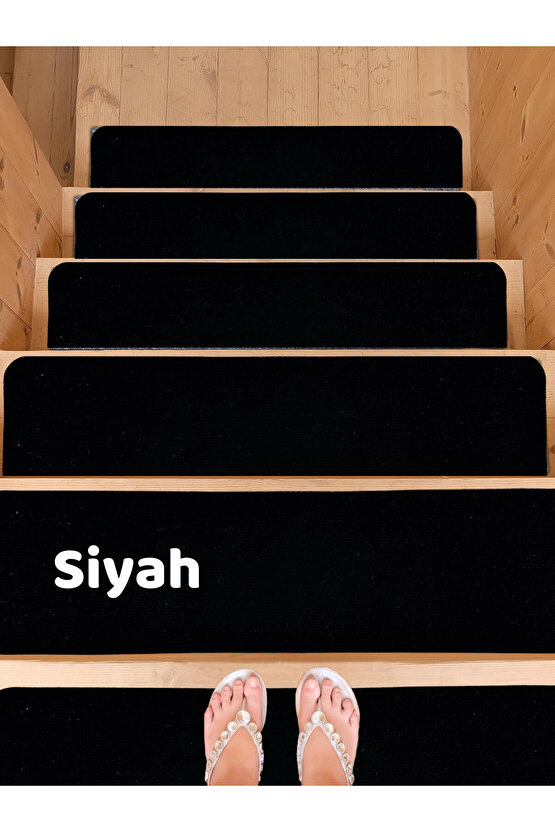Merdiven Halısı Basamak Halısı Keçe Kaymaz Taban Yapışkanlı Halıfleks Siyah 1li 20x75 Cm