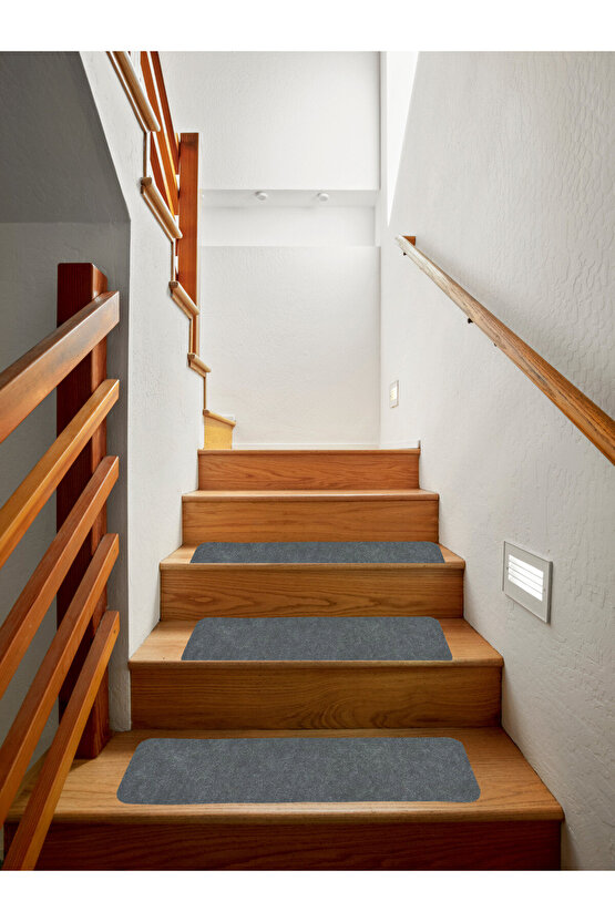 Merdiven Halısı Basamak Halısı Keçe Kaymaz Taban Yapışkanlı Halıfleks Gri 1li 20x75 Cm