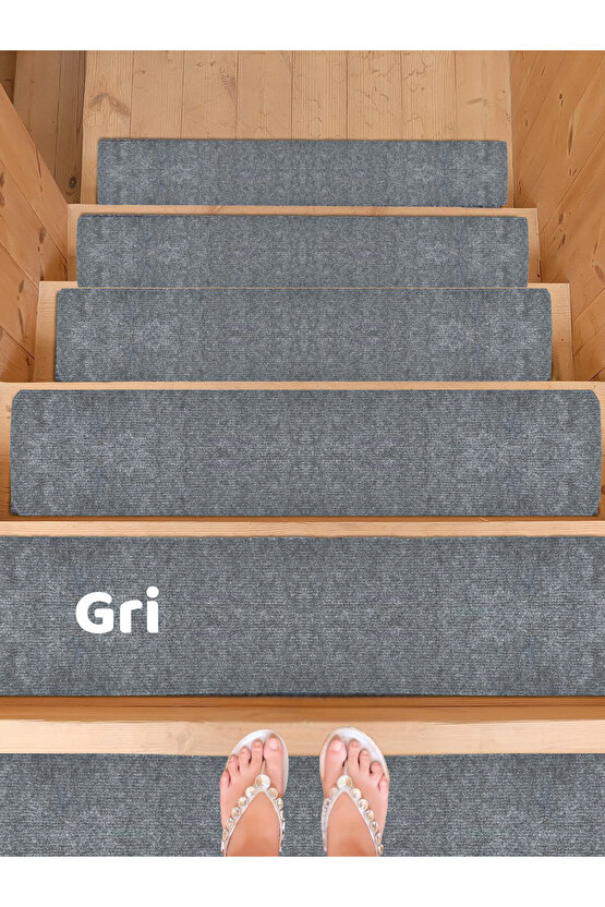 Merdiven Halısı Basamak Halısı Keçe Kaymaz Taban Yapışkanlı Halıfleks Gri 1li 20x75 Cm