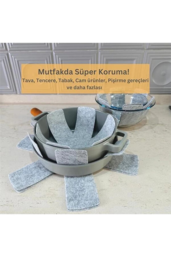 Beylini 12 Li Set Tencere Tava Koruyucu Borcam Çizdirmez Keçe Düzenleyici (Gri)