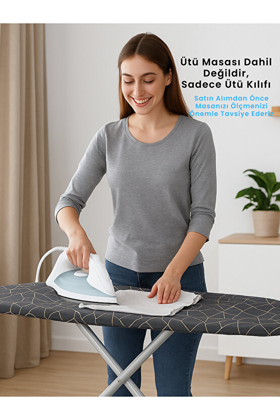 Ütü Masası Kılıfı Örtüsü Bezi, Keçeli,süngerli, Ipli Yanmaz Ayarlanabilir 50x150 Cm Gri