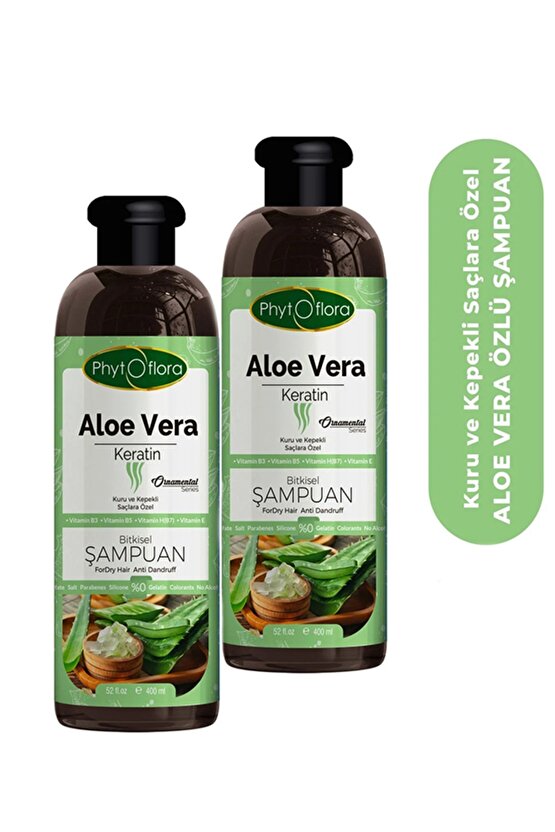 Tuzsuz Kuru Ve Kepekli Saçlara Özel Aloe Vera Ve Keratin Ilaveli Bitkisel Şampuan 400 Ml, 2 Adet