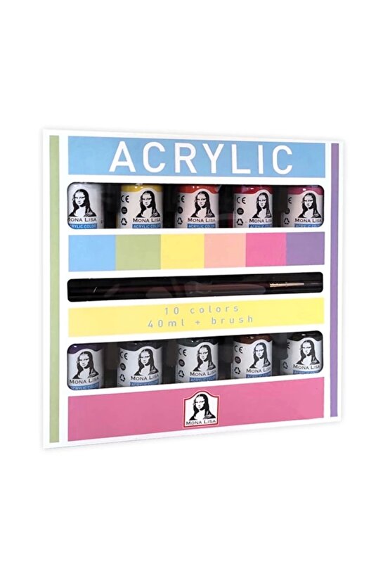 Ml122 Mona Lısa Akrilik Boya 10 Renk X 40 ml Fırça Set