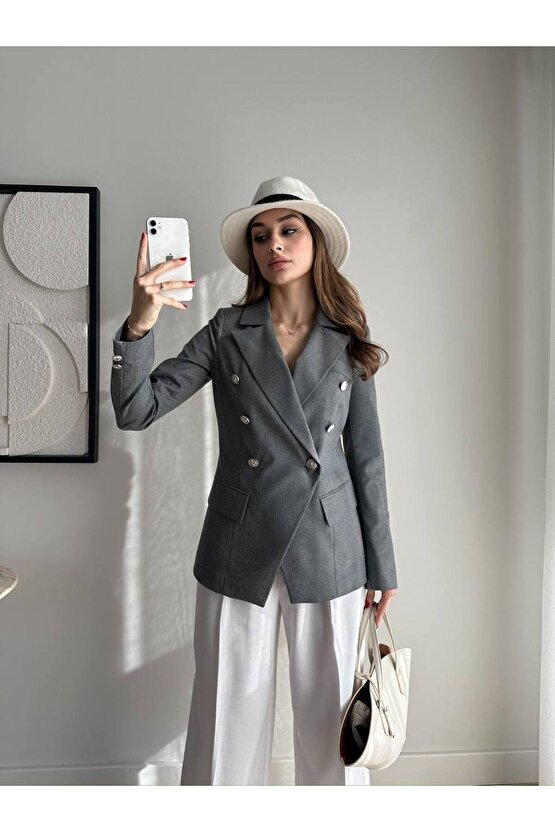 Kadın Çapraz Tek Düğme Belden Oturtmalı Blazer Ceket