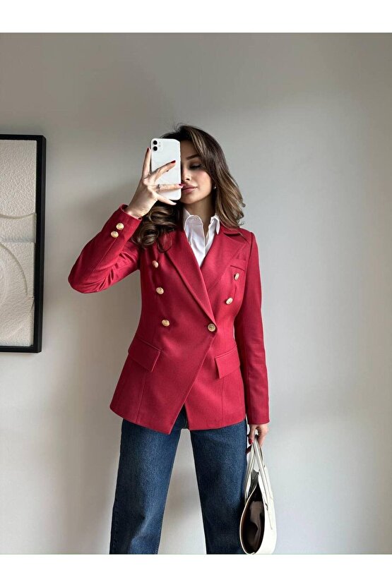 Kadın Çapraz Tek Düğme Belden Oturtmalı Blazer Ceket