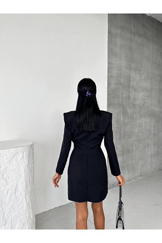 Kadın Gömlek Yaka Yırtmaçlı Çizgi Desen Atlas Kumaş Mini Elbise