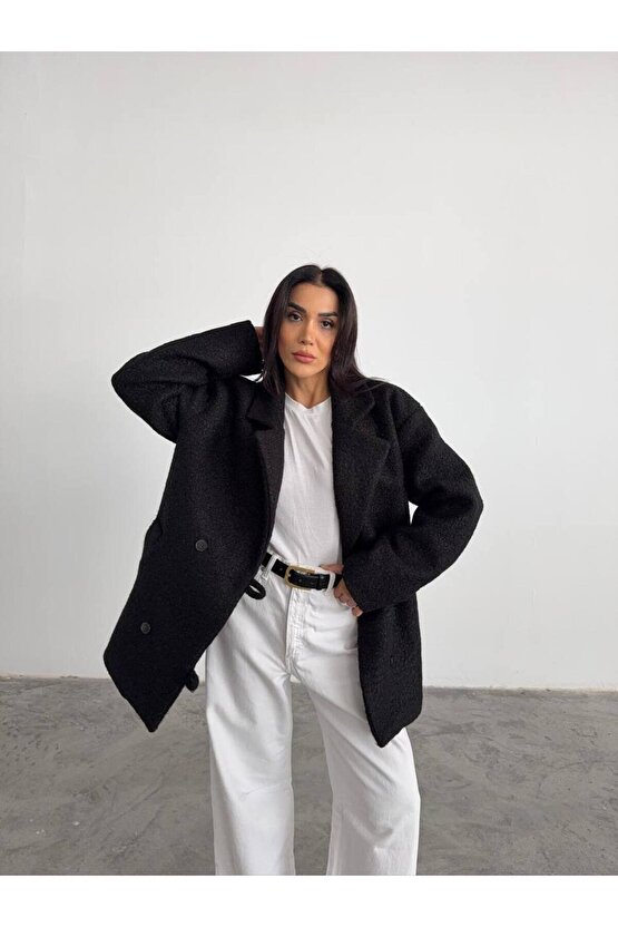 Kadın Buklet Kumaş Kısa Kaban