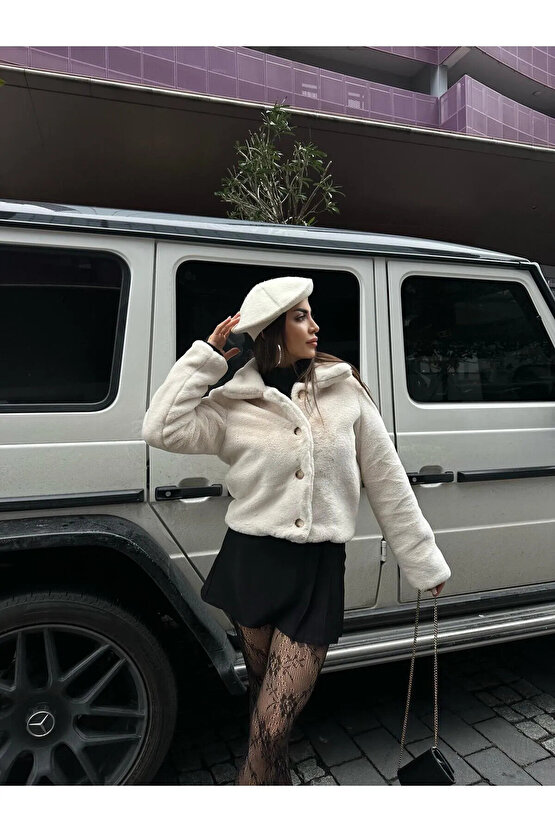 Astarlı Krem Peluş Mont