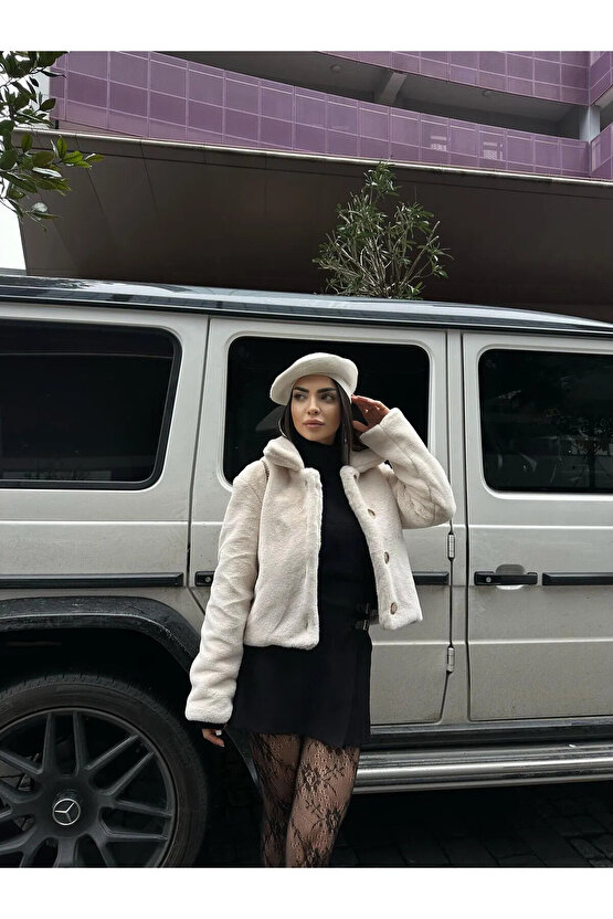 Astarlı Krem Peluş Mont